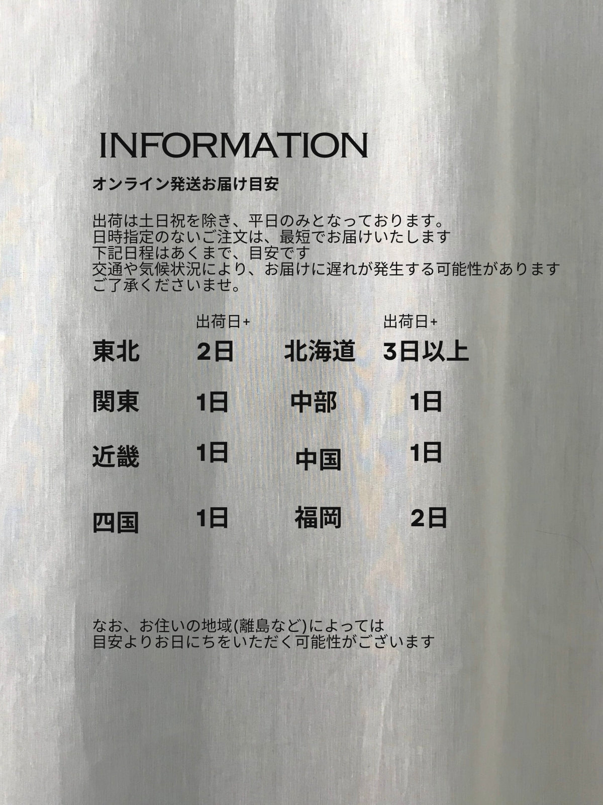 商品お届け目安について