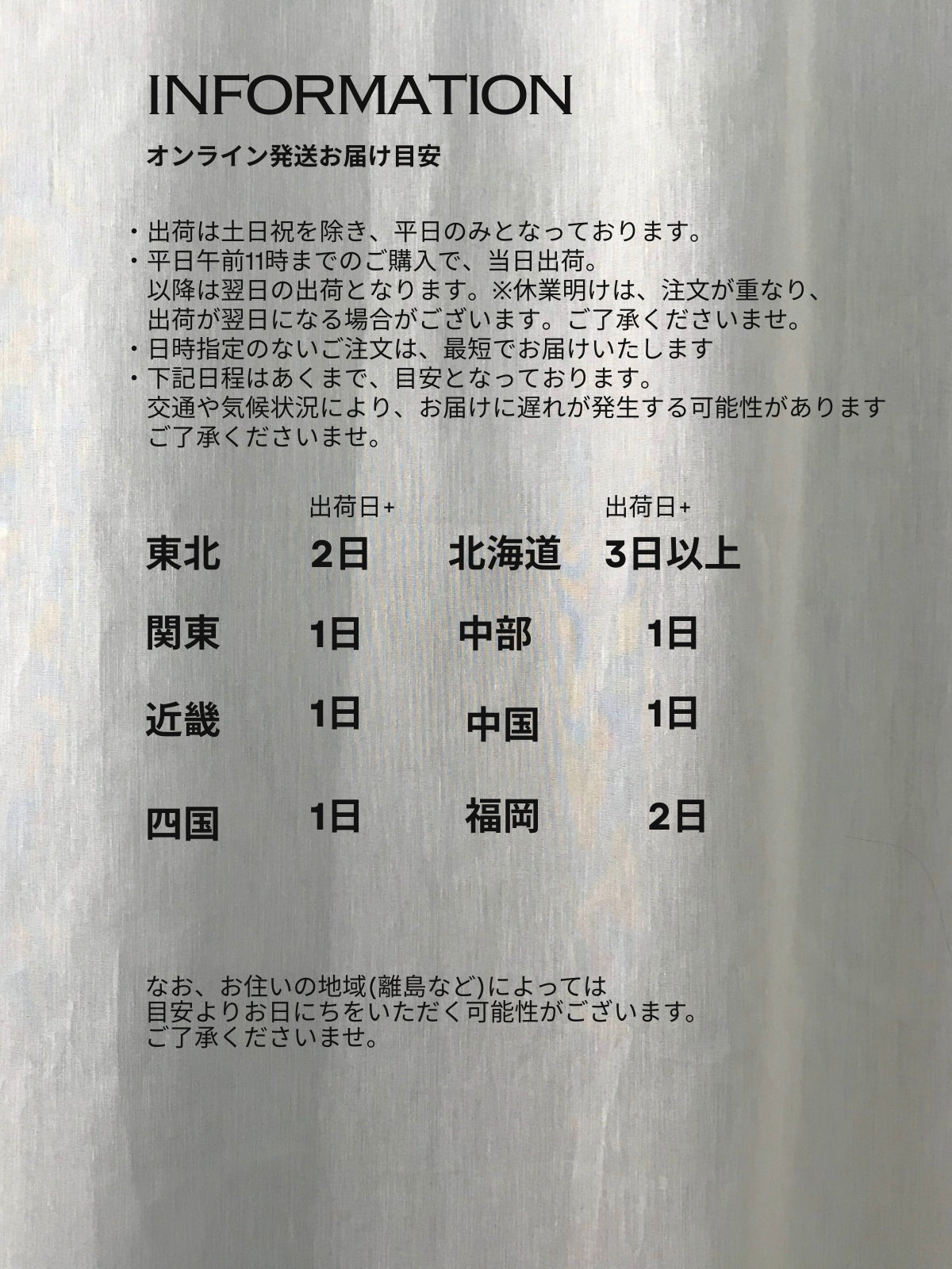 商品お届け日数について