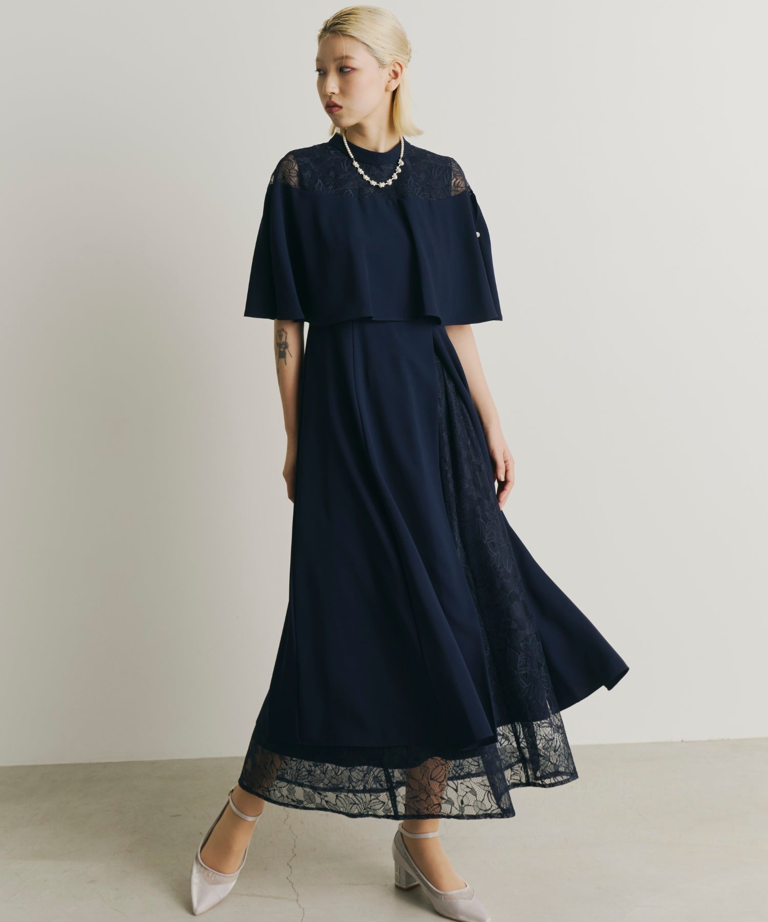 lace skirt set capesleeve dress