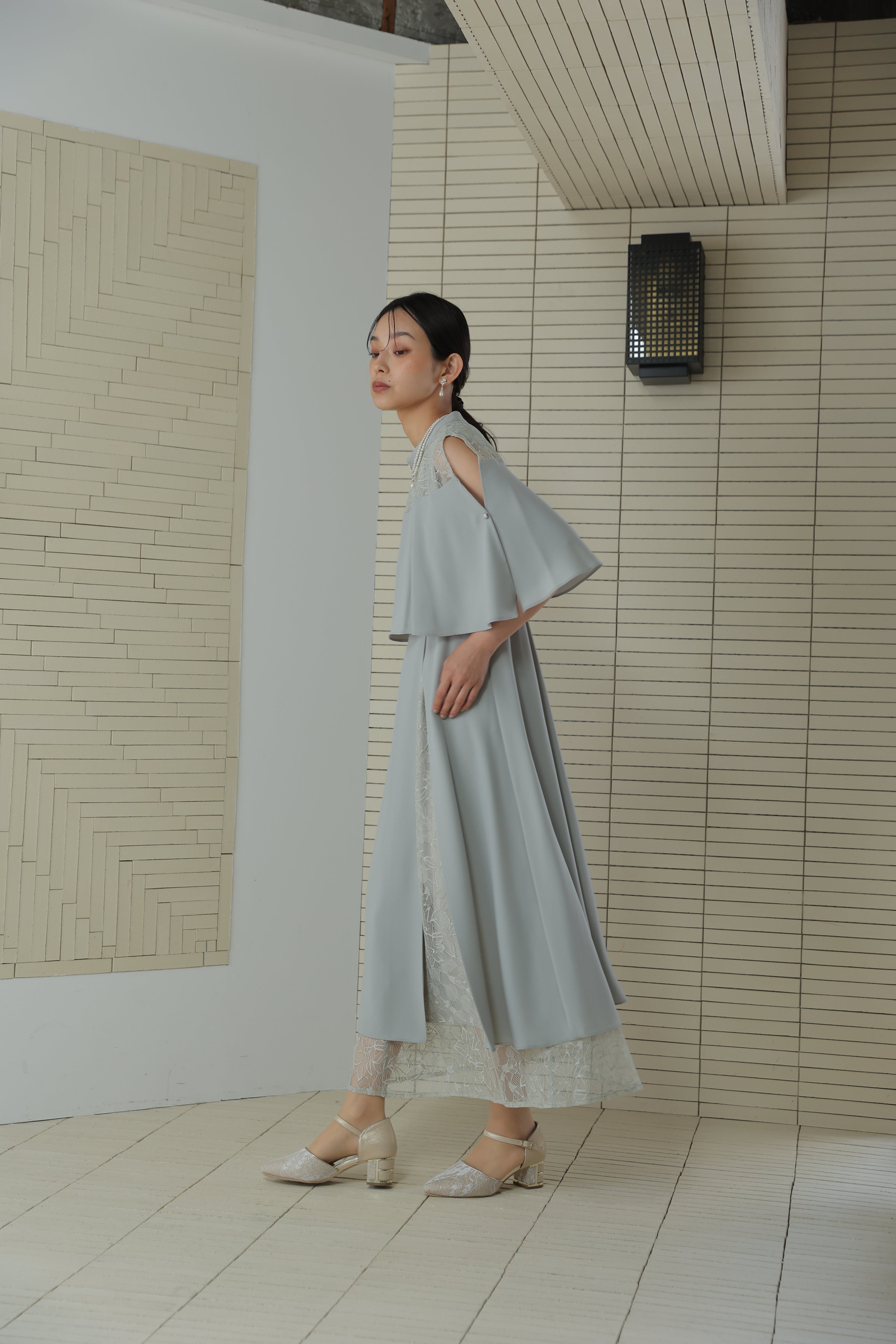 lace skirt set capesleeve dress(0402-147)