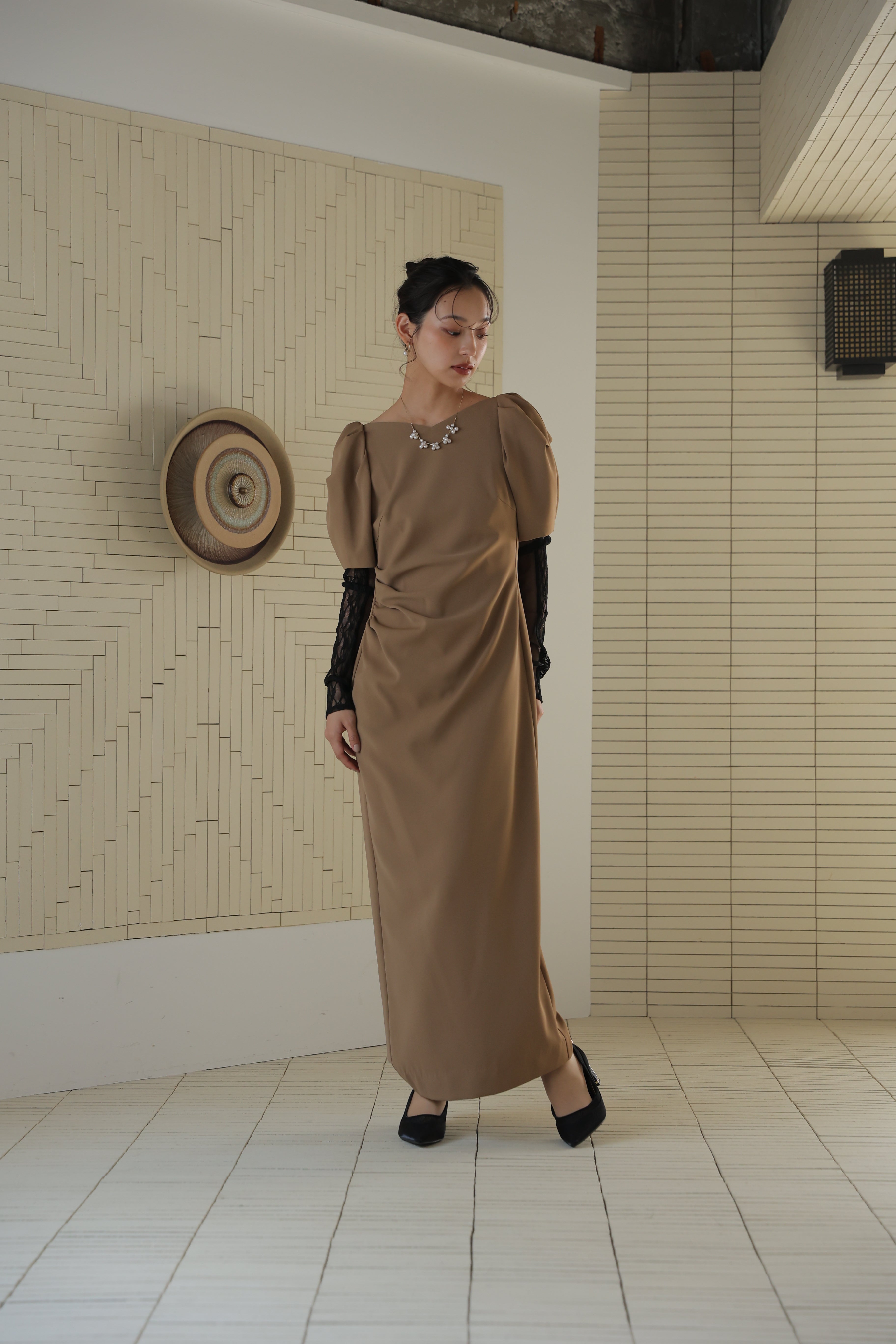 lace arm drape dress(2383‐50284) – ALTIERA