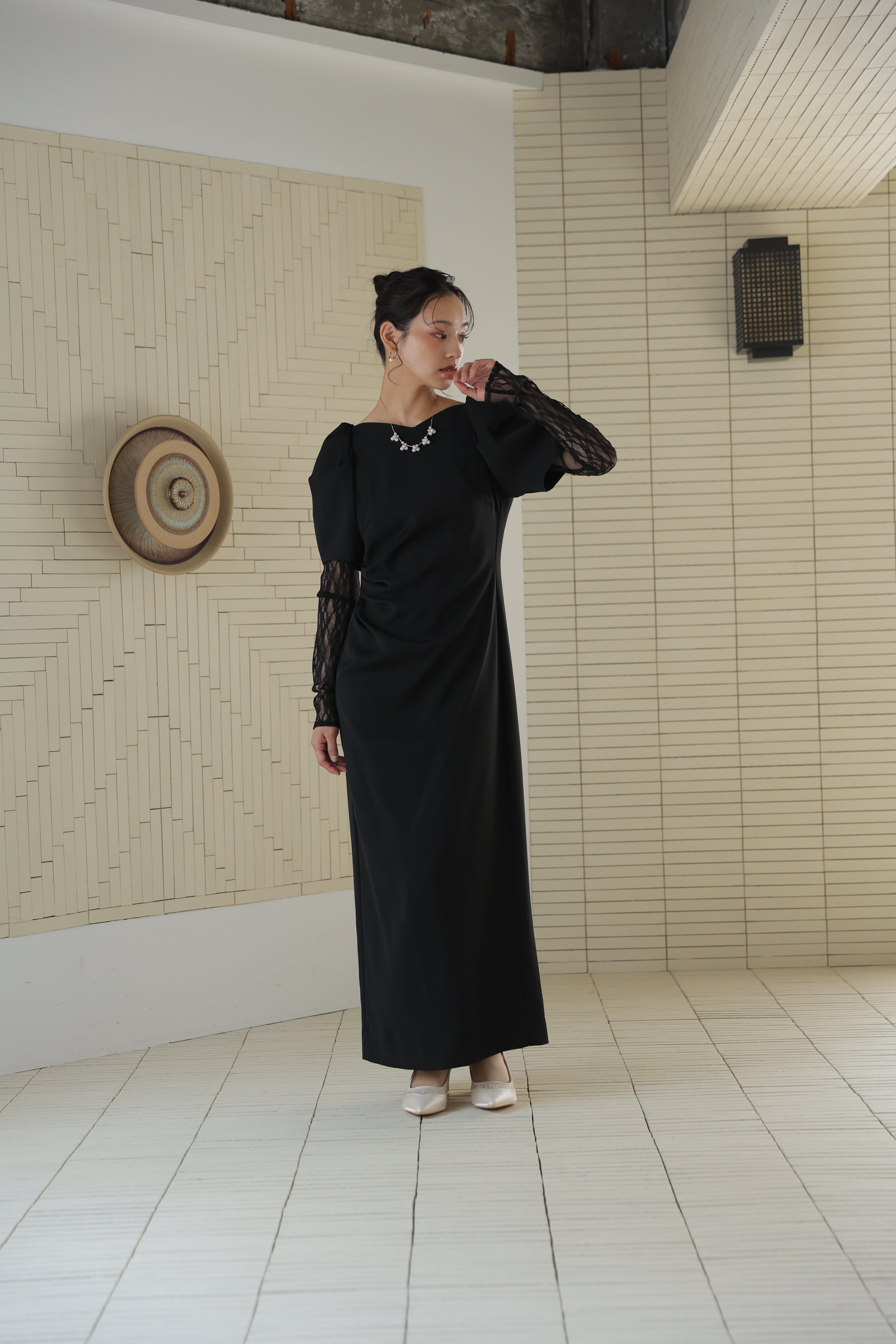 lace arm drape dress(2383‐50284) – ALTIERA