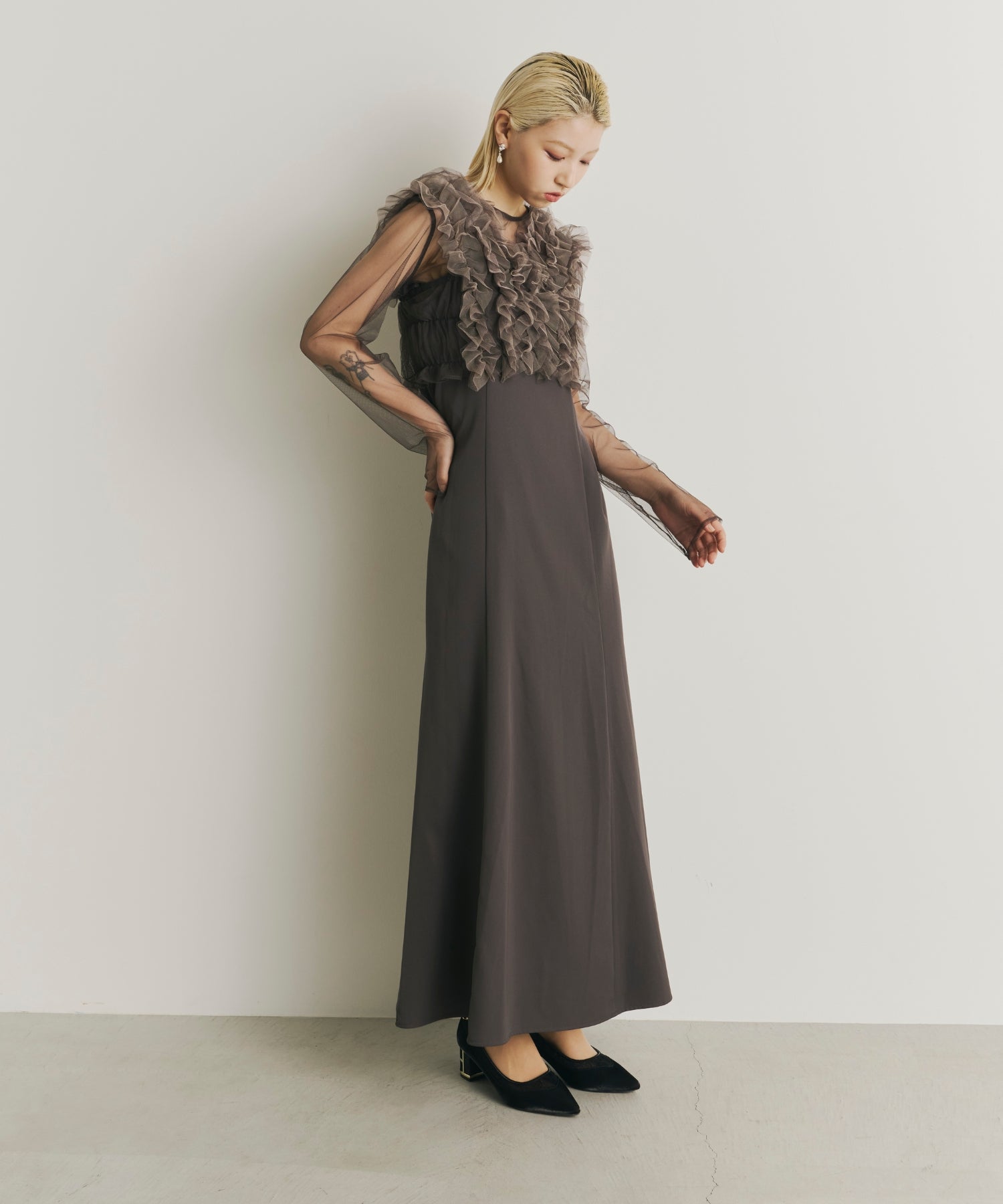 DorryDoll Manyway frill dress ブラック×ベージュ Many way frill