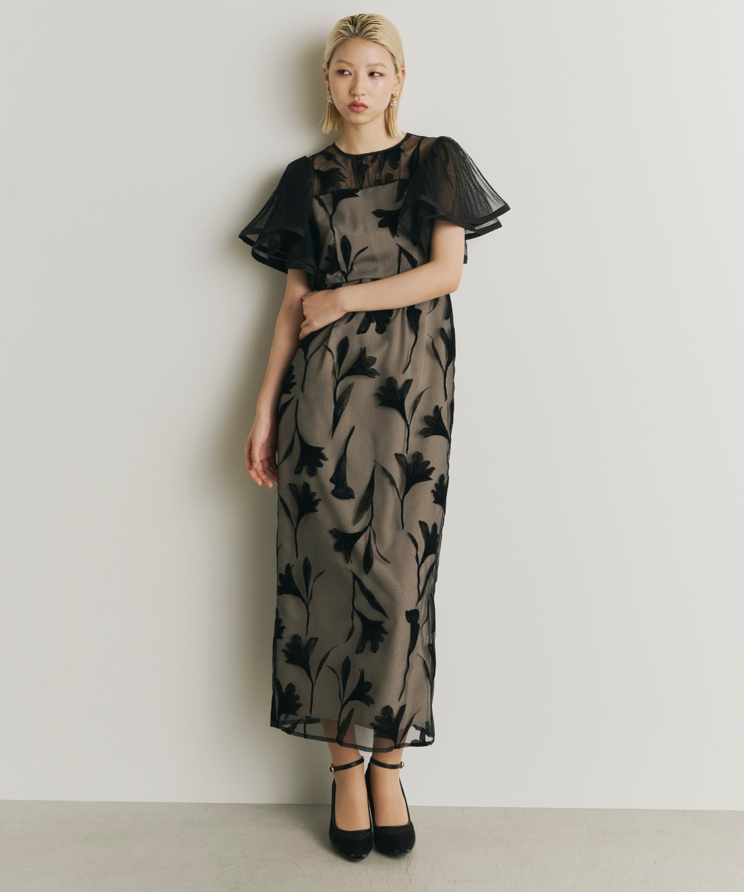 Circurar sleeve flower dress(9561-1) – ALTIERA